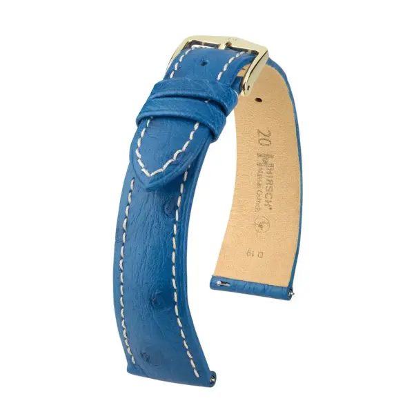 HIRSCH Massai Ostrich - Straußenleder-Uhrenarmband - Royalblau/Weiß