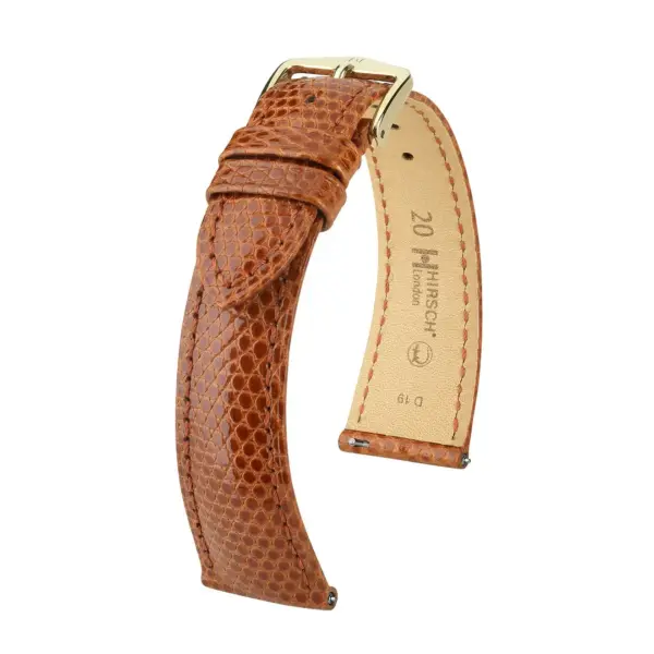 HIRSCH London Lizard - Eidechsenleder-Uhrenarmband - Goldbraun glänzend