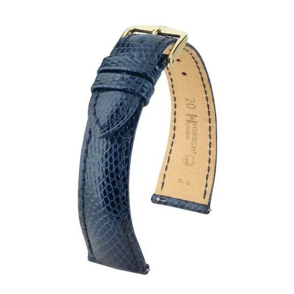 HIRSCH London Lizard - Eidechsenleder-Uhrenarmband - Blau glänzend