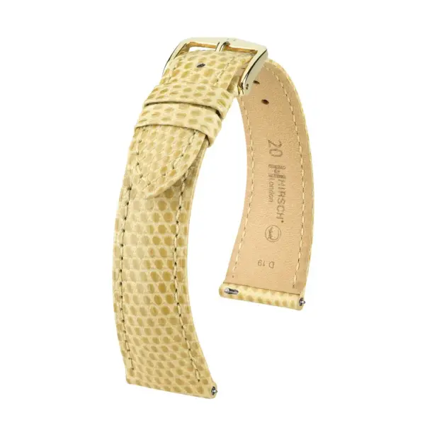 HIRSCH London Lizard - Eidechsenleder-Uhrenarmband - Beige glänzend