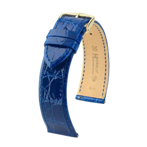 HIRSCH Genuine Croco - Krokodilleder-Uhrenarmband - Royalblau